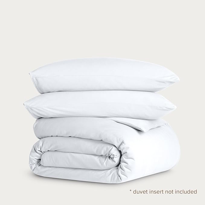 Bare Home 100% Organic Cotton Jersey Duvet Cover Set - King/Cal King Size - Ultra Soft - 100% Cotton - 3pcs - Corner Ties - Button Closure - Envelope Pillowcases (King/Cal King, White)