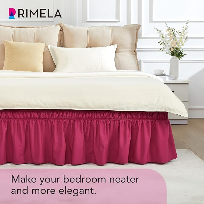 RIMELA Rose Purple Bed Skirt Queen Size 15 Inch Drop Elastic Wrap Around Dust Ruffle Bedding Bedskirt, Bed Skirt for Adjustable Bed Base, Soft Durable Fabric Machine Washable Easy to Install