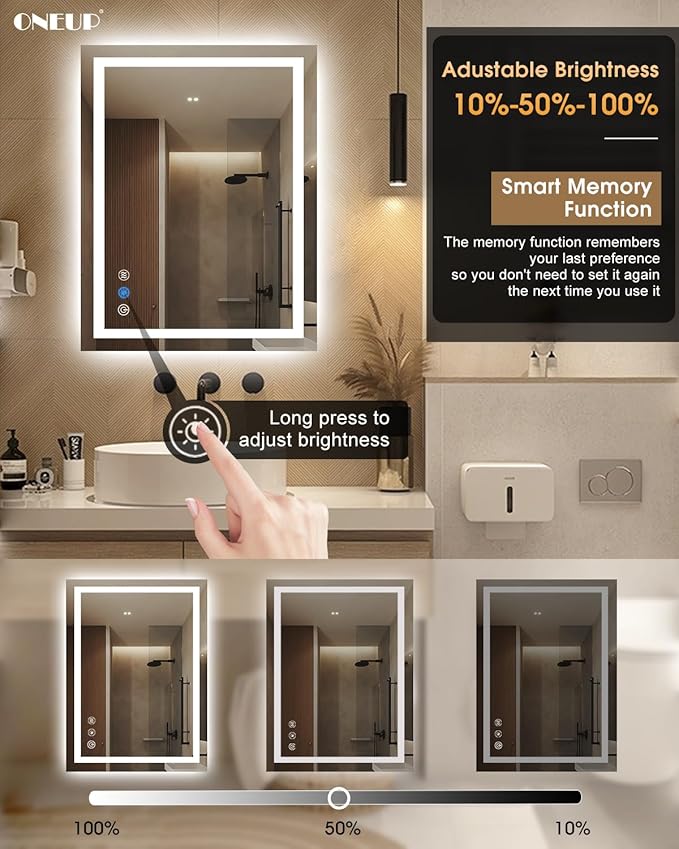 oneup 28x36'' RGB Bathroom Mirror with Lights,RGB Color Changing LED Bathroom Mirror for Wall,Lighted Vanity Mirrors,Dimmable,Anti-Fog,IP54 Waterproof