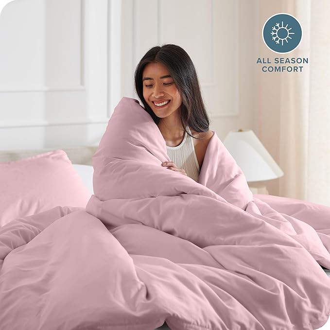 Bare Home Bedding Duvet Cover Queen Size - Premium 1800 Super Soft Collection - Lightweight, Cooling - Soft Breathable Bedding Duvet Cover (Queen, Dusty Pink)