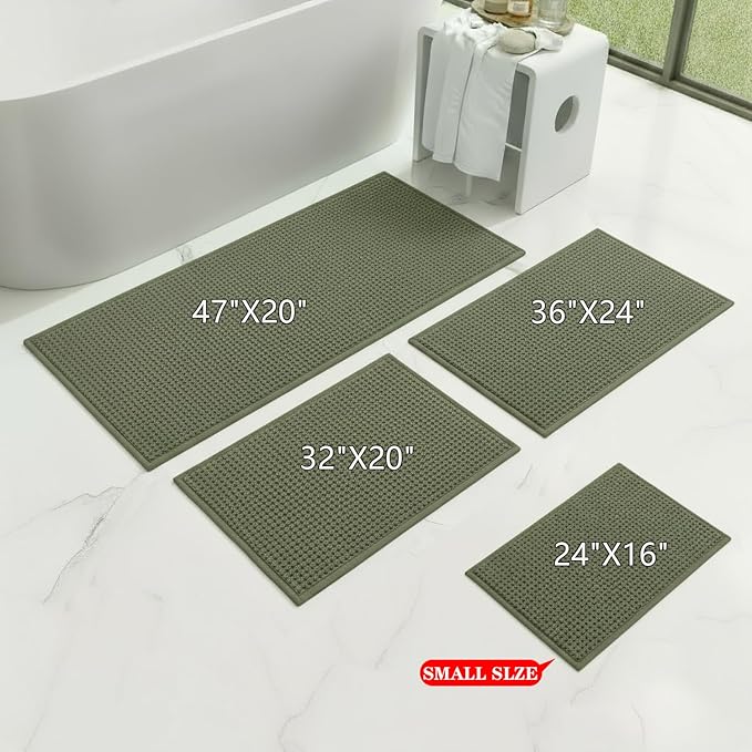 Bathroom Rugs Non Slip Washable, Super Absorbent Thin Bath Mat for Small Quick Dry Low Pile Bathroom Rug, (Dark Green, 36″x24″)