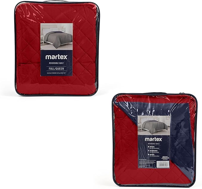 Martex Reversible Coverlet – King Bed Quilt – Lightweight King Size Bedding – Durable King Size Quilts for Bed – Soft - Easy Care Bedding – Red/Navy