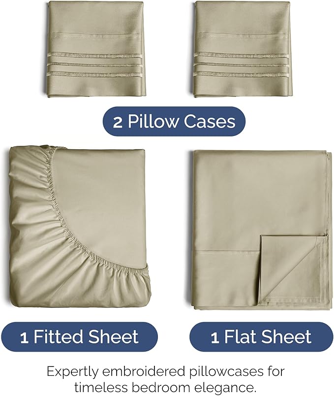 King Size 4 Piece Sheet Set - Extra Soft, Breathable And Cooling Sheets - Hotel Luxury Durable Bed Sheets for Women & Men - Deep Pockets, Easy-Fit & Wrinkle-Free Sheets - Taupe Oeko-Tex Bed Sheet Set