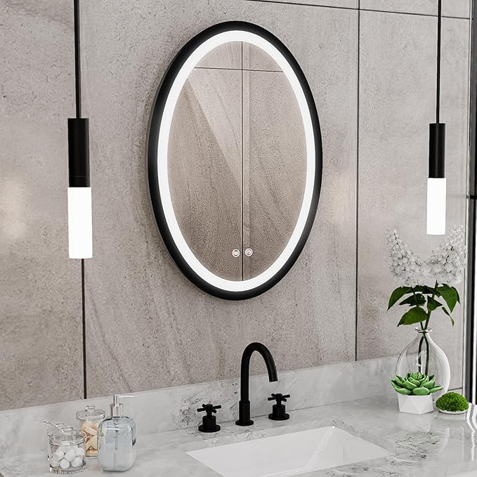 DreamLine Brilliance 28 in. H x 20 in. W Oval Light-up Mirror, Matte Black