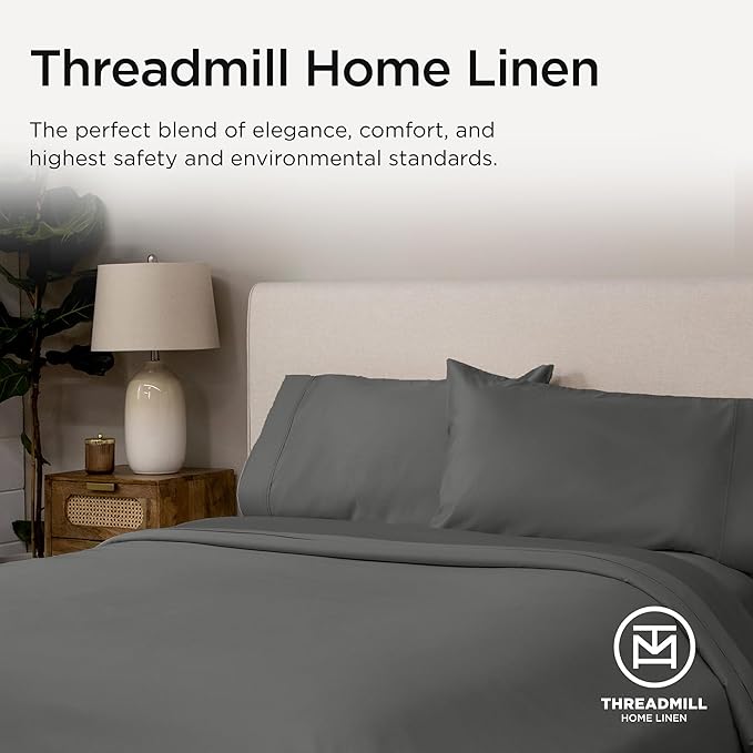 Threadmill Twin Sheet Set |656 Thread Count 100% Supima Cotton Sheets for Twin Mattress | Solid Sateen Twin Bed Sheets Set with 16” Deep Pocket | Soft Breathable 3-Piece Cooling Sheet Set | Dark Grey