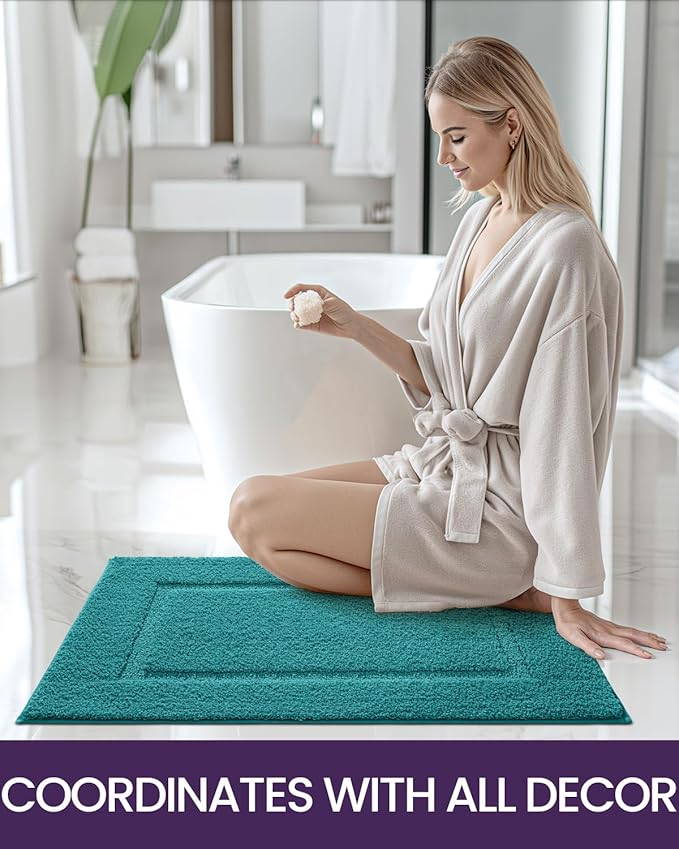 DEXI Bathroom Rugs 36x24, Washable Non Slip Bath Mat for Shower Floor, Absorbent Quick Dry Bathmat with Rubber Backing, Ultra Soft Plush Carpet for Tub, Teal