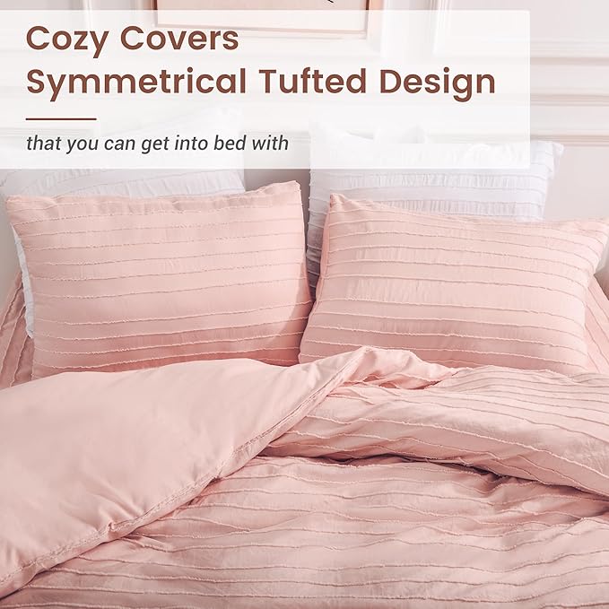NEXHOME PRO California King Duvet Cover, Pink 3 Pieces Boho Tufted Duvet Cover Set, Soft and Lightweight Microfiber Comforter Cover Set for All Season (Pink Cal King, 104 x 98)-No Comforter