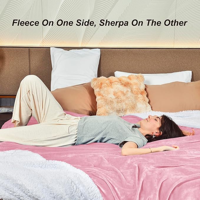 KAWAHOME Sherpa Fleece Throw Blanket for Bed - Extra Warm and Heavy Thick Throw Blankets for Winter, Super Soft 500GSM Plush Blanket, 50"X 60" Pink
