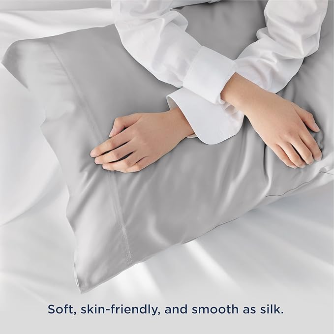 Bedsure Pillow Cases Queen, Cooling Pillow Cases, Rayon Derived from Bamboo Light Grey Pillowcases Queen Size Set of 2, Soft & Breathable Bedding Pillow Covers with Envelope Closure, 20x30 Inches
