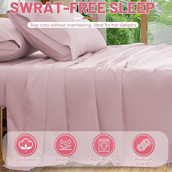 Extra Deep Pocket Queen Sheets 18-24 Inch 1000 Thread Count 100% Egyptian Cotton Sateen Weave Soft Breathable 4 Pieces（Queen,Light Pink）