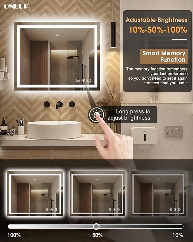 oneup 40x32 Inch LED Bathroom Mirror,RGB Color Changing Bathroom Mirror with Lights,Anti-Fog Wall-Mounted Vanity Mirrors,Smart Dimmable Multicolor Lighted,IP54 Waterproof (Horizontal/Vertical)