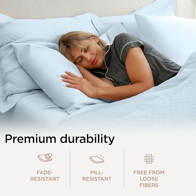 Threadmill Luxury Full Size Sheets for Full Size Mattress, 1000 Thread Count Supima Cotton Sheets for Full Mattress, 5-Star Hotel Quality 4 Piece Bed Sheets with Extra Deep Pocket, Light Blue