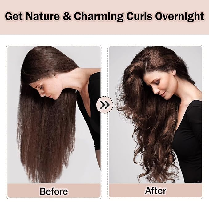 Heatless Hair Curler,Blowout Heatless Curls Overnight,No Heat Curling Rod Set with Satin Bonnet for Sleep in,Champagne