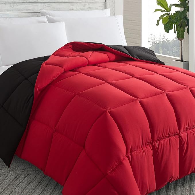 Cosybay Down Alternative Comforter (Red/Black, Twin) - All Season Soft Quilted Twin Size Bed Comforter - Duvet Insert with Corner Tabs -Winter Summer Warm Fluffy, 64x88 inches