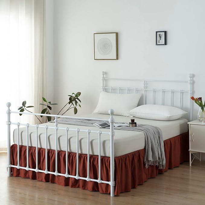 Bed Skirt King Size Ruffled Bed Skirts with Split Corners,14 Inch Drop Dust Ruffle Bed Skirt with Platform, Rust, 14'' King