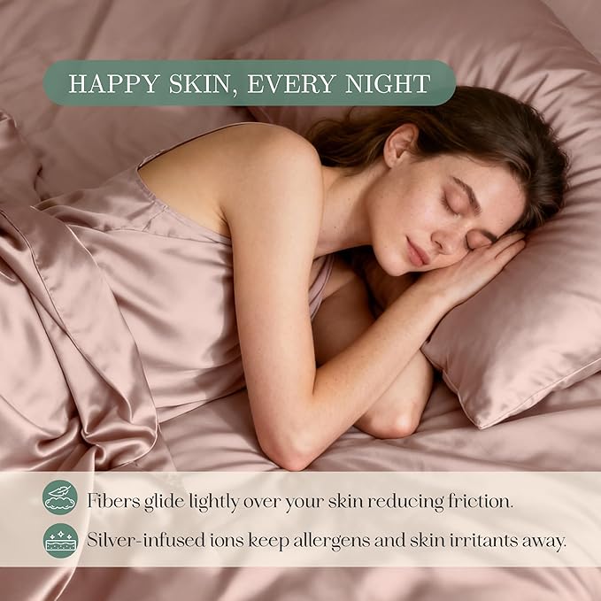 CASILVA Eucalyptus Sheets - Infused with Silver for Anti-Odor, Softer Than Silk Fibers, More Cooling Than Cotton - Perfect for Hot Sleepers & Sensitive Skin - 100% Tencel Lyocell - Queen Sheet Set