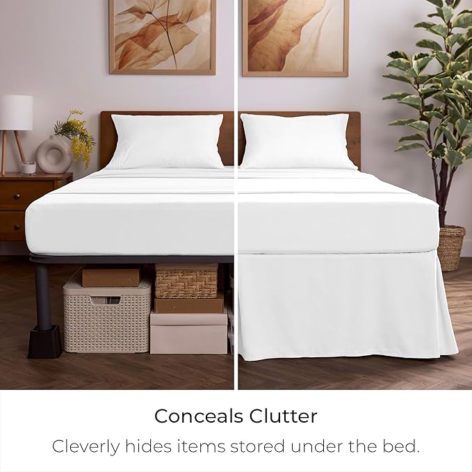 Mellanni Bed Skirt Twin Size - Bed Skirting - 15-Inch Tailored Drop Pleated Dust Ruffle - Hotel Luxury Bedding - Wrinkle, Fade, Stain Resistant - 1 Bedskirt (Twin, White)