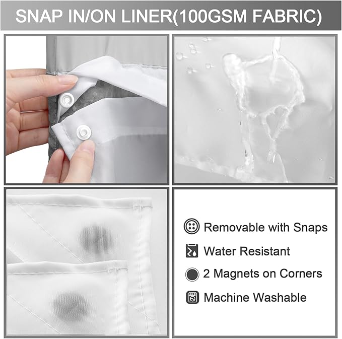 YellyHommy No Hook Shower Curtain with Snap in Liner Set Less Time Grey Waffle Shower Curtain for Bathroom 75" L x 48" W Gray