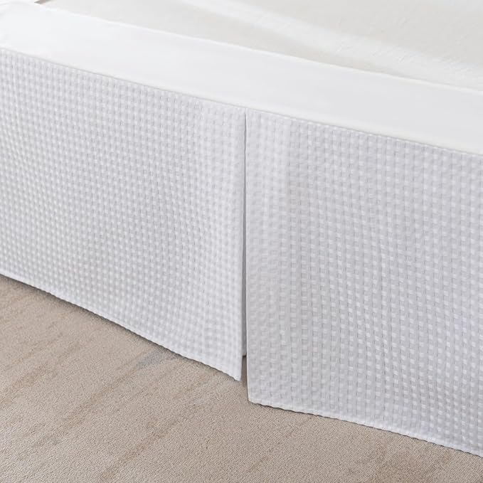 Full Bed Skirt, Wrap Around Bed Skirt with Pleated Corner, 18 Inch Drop Pleated Waffle Weave Bedskirts, Anti-Slip, Microfiber, White, 18'' Full