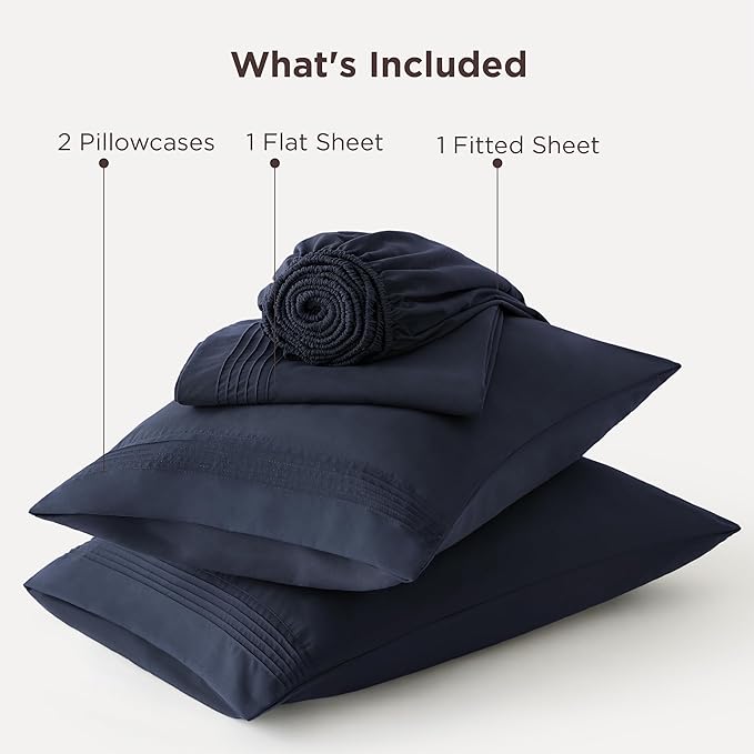Bedsure Deep Pocket Queen Sheets Set - Fits Mattresses Up to 21 Inches Thick - 4 Piece GentleSoft Bed Sheets, Moisture Wicking, Soft & Cooling Bedsheet & Pillowcases, Easy & Secure Fit, Navy