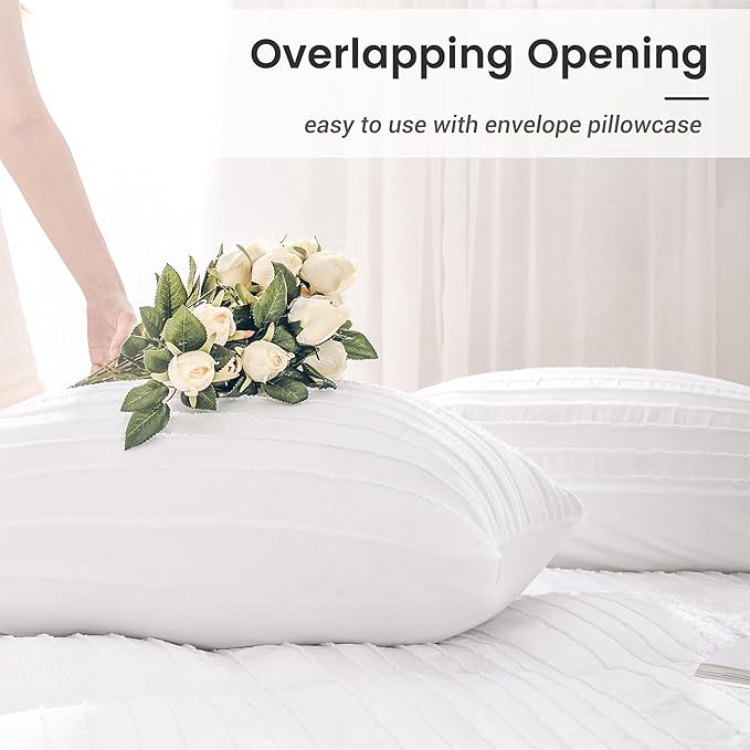 NEXHOME PRO Duvet Cover King Size, White 3 Pieces Boho Tufted Duvet Cover Set, Soft and Lightweight Microfiber Comforter Cover Set for All Season (White King, 104 x 90)-No Comforter