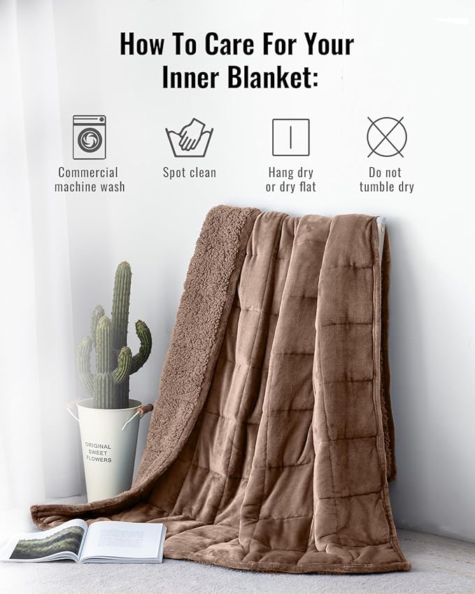 Uttermara Sherpa Fleece Weighted Blanket 12 lbs for Adults, Unicolor Ultra-Soft Fleece and Sherpa, Dual Sided Cozy Plush Blanket for Sofa Bed, 48 x 72 inches, Brown