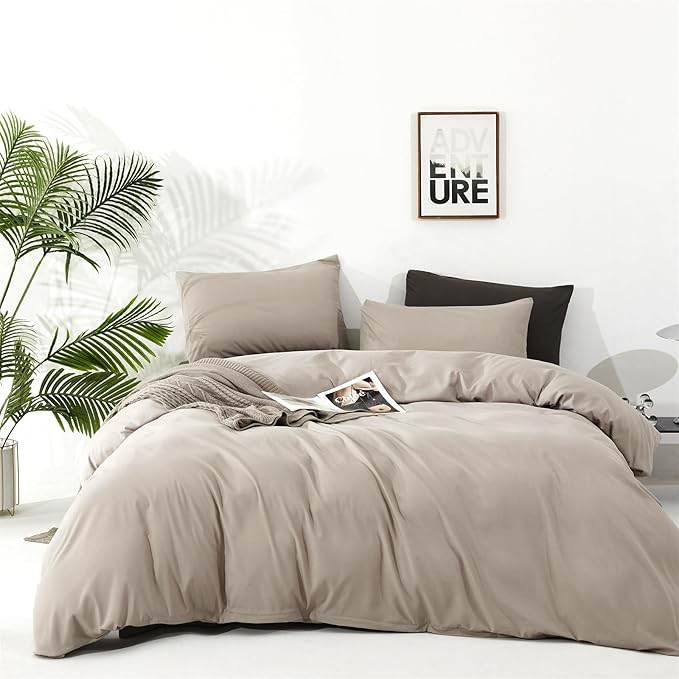 Cottonight Beige Comforter Set California King Cream Khaki Bedding Comforter Set Cal King Solid Light Champagne Blanket Quilts Modern Soft Breathable Taupe 3 Piece Light Khaki Bedding Set