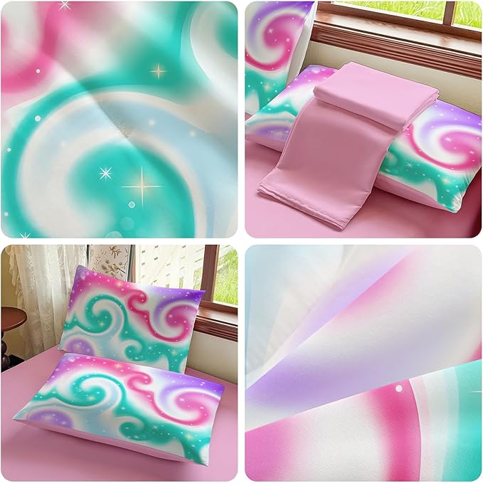 Girls Full Size Bedding Sets Rainbow Bedding – 5 Piece Comforter Set Full, Gradient and Colorful Galaxy Comforter for All-Season – Machine Washable, Durable – Gift Idea for Boys and Girls Room