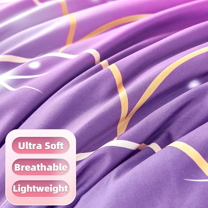 URBONUR Pink Purple Comforter Set Full Size for Girls 6 Piece Bed-in-a-Bag Glitter Mermaid Kids Bedding with Sheets