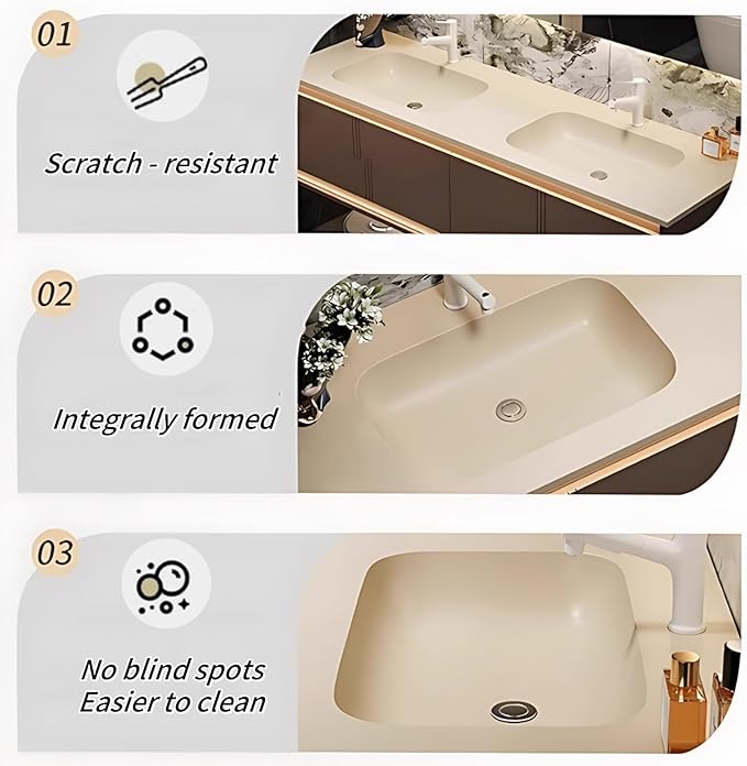 88IN Bathroom Vanity Set with Sink, Smart Defogging Vanity Mirror with 2 Light Strips | with Motion Sensing Light Strips, Bathroom Double Vanities with Sink Includes 2 Drawers (Mirror Cabinet)