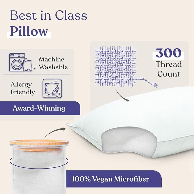 FluffCo Zen Fluff Pillows - Down Alternative - King Bed Pillow for Sleeping Made in USA - Luxury Hotel-Quality Pillow - Gift for Home - 100% Cotton, 300 Thread Count (King Size 1 Pack)