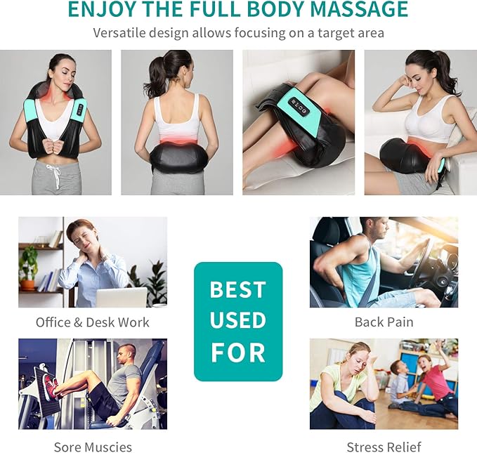 Nekteck Shiatsu Neck and Back Massager with Soothing Heat, Electric Deep Tissue 3D Kneading Massage Pillow for Shoulder Leg Full Body Muscle Pain Relief, Car Office and Home Use
