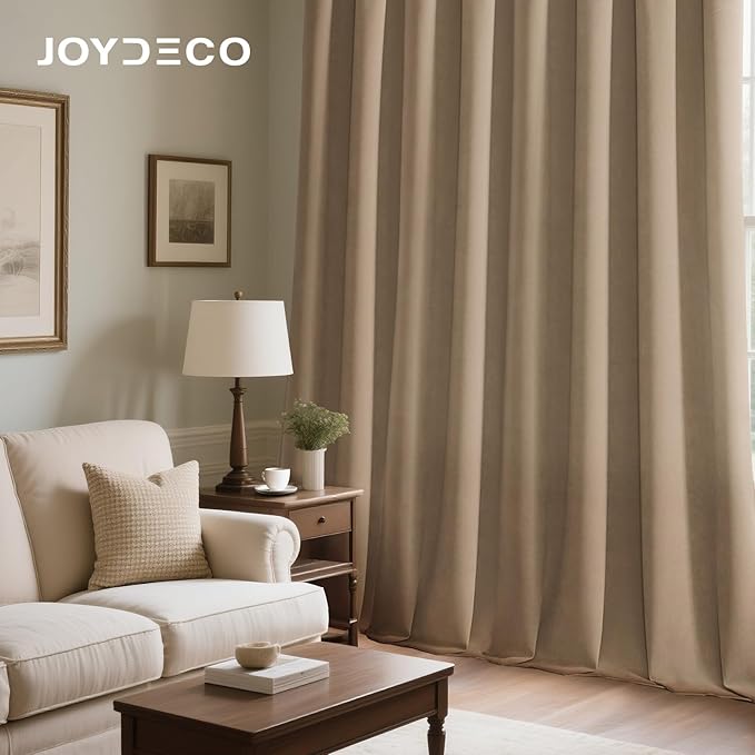 Joydeco Toffee Brown Velvet Curtains 108 Inches 2 Panels,Luxury Thermal Insulated Soft Brown Curtains for Bedroom & Living Room, Room Darkening Velvet Drapes, Rod Pocket (52W x 108L)