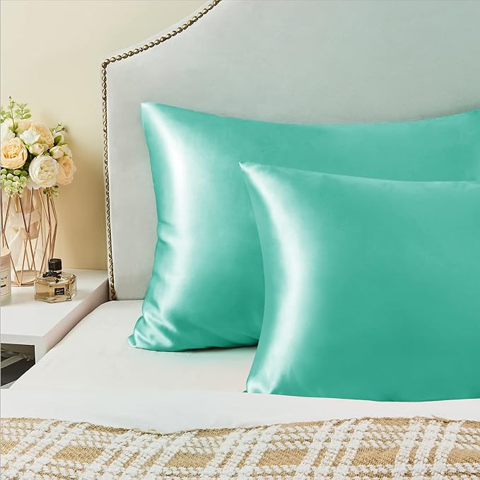 BEDELITE Satin Pillowcase for Hair and Skin, Super Soft Similar to Silk Pillow Cases 4 Pack with Envelope Closure, Cooling Pillowcases for Women Men (20"x40" King Size, Turquoise)