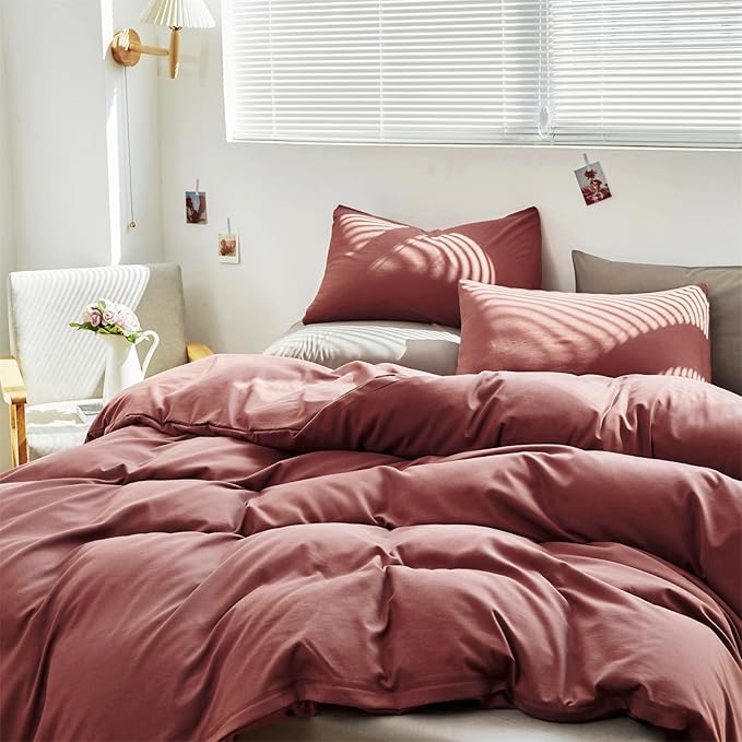 Cottonight Brick Red Comforter Set California King Marroon Bedding Comforter Set Solid Modern Cotton Blackish Red Blanket Quilts Soft Simple 3 Piece Cal King Comforter Set for Women Men