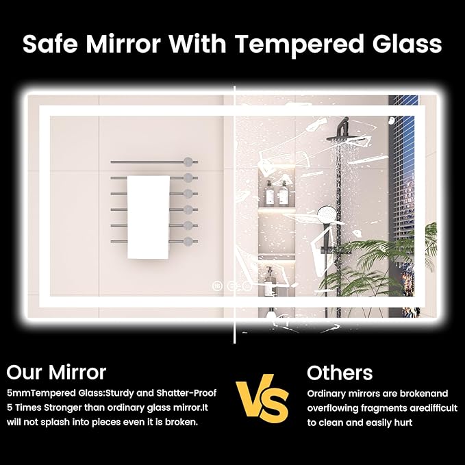 24X48 LED Bathroom Mirror with Lights, Anti-Fog, Backlit + Front Lit (CRI>90), Lighted Bathroom Vanity Mirror for Wall, Memory Function, Dimmable, Tempered Glass, Shatter-Proof, ETL Listed