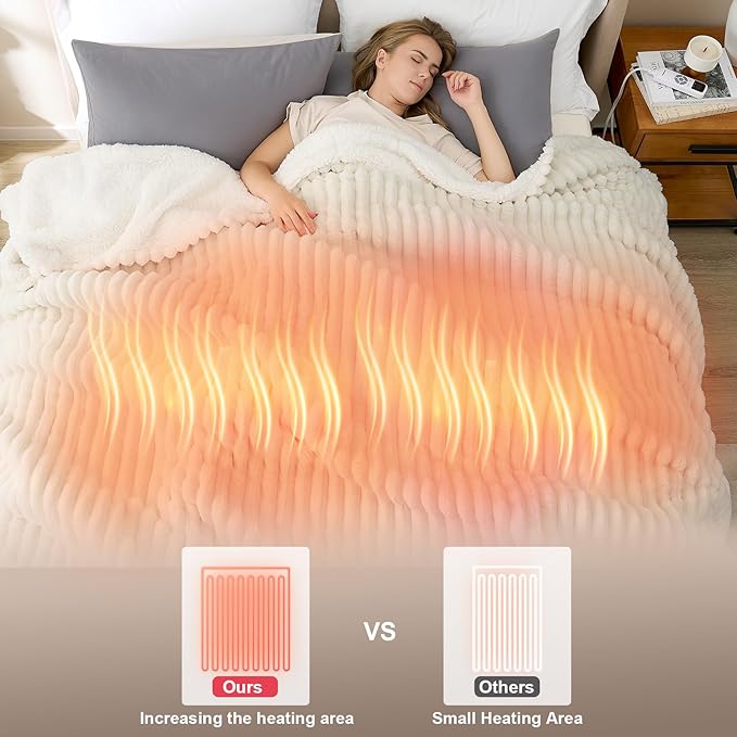 Hansleep Electric Heated Blanket Twin, Heating Blanket with 9 Heating Levels and 10-Hour Timer Auto Shut Off, Washable Soft Warm Winter Blanket, 62 x 84 Inches, Beige