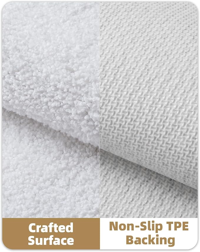 Color&Geometry White Bathroom Rugs, 24"x43" Non Slip Bath Runner Rug, Absorbent, Soft, Washable, Microfiber Bath Mat Bathroom Carpet