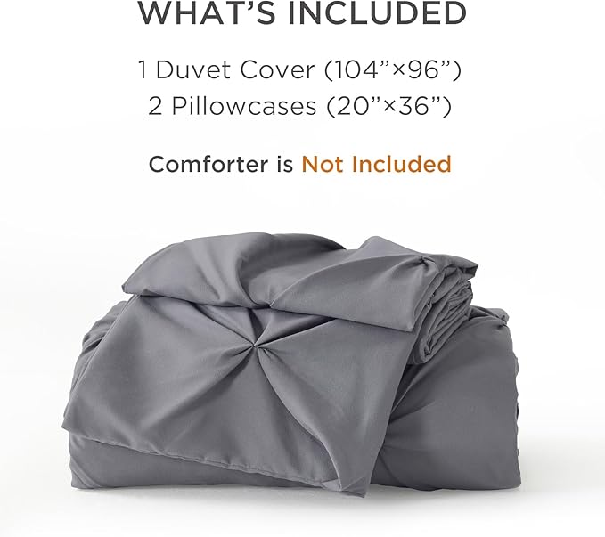 Litanika Dark Grey California King Pinch Pleat Duvet Cover, 3 Pieces Pintuck Cover Soft Microfiber Bedding Set with Zipper Closure & Corner Ties(1 Duvet Cover, 2 Pillowcases)