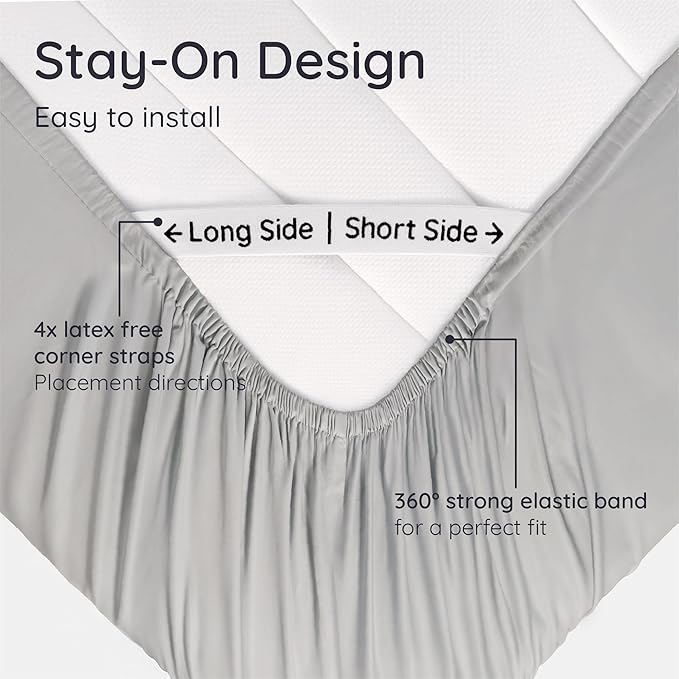 Bambaw 100% Viscose Derived from Bamboo Fitted Sheet Queen Size, Cooling Fitted Sheet Queen Size, 16’’ Pocket Fitted Sheet with Elastic Corner Straps, Queen Size Fitted Sheet Only (Moonlight Gray)