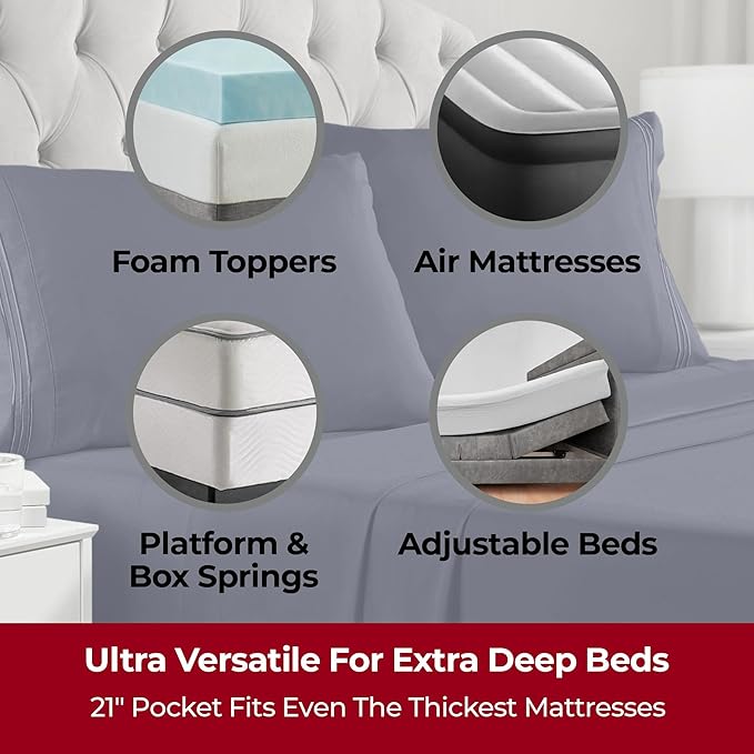 Mellanni Extra Deep California King Sheets - 4 PC Iconic Collection Bedding - Hotel Luxury, Ultra Soft, Cooling Bed Sheets - Wrinkle, Fade, Stain Resistant (Cal King, Navy Blue)