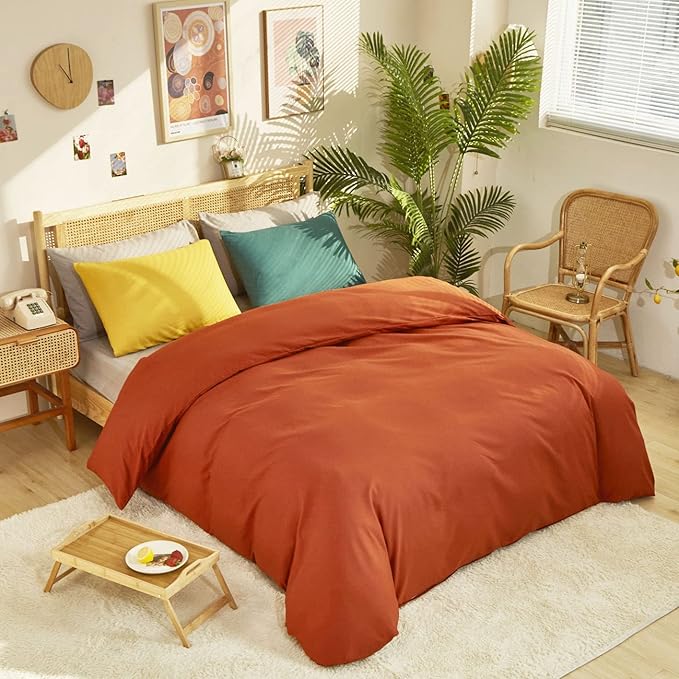 Cottonight Burnt Orange Comforter Set King Caramel Bedding Comforter Rust Soft Breathable Cotton Reddish Terracotta Blanket Quilts for Women Men King Bed