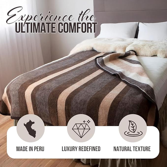Natural Alpaca & Sheep Wool Blanket – Woven, Made in Peru - Full/Queen Size – Heavyweight Warmth, Thick, Breathable, Natural Texture & Scent, 72 x 88 Inches, 4.2 lbs