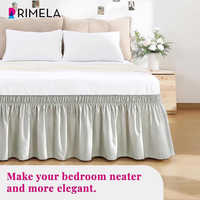 RIMELA Light Grey Bed Skirt Queen Size 18 Inch Drop, Wrap Around Elastic Bedskirt, Dust Ruffle for Adjustable Bed Base Machine Washable Easy to Install Bed Skirts