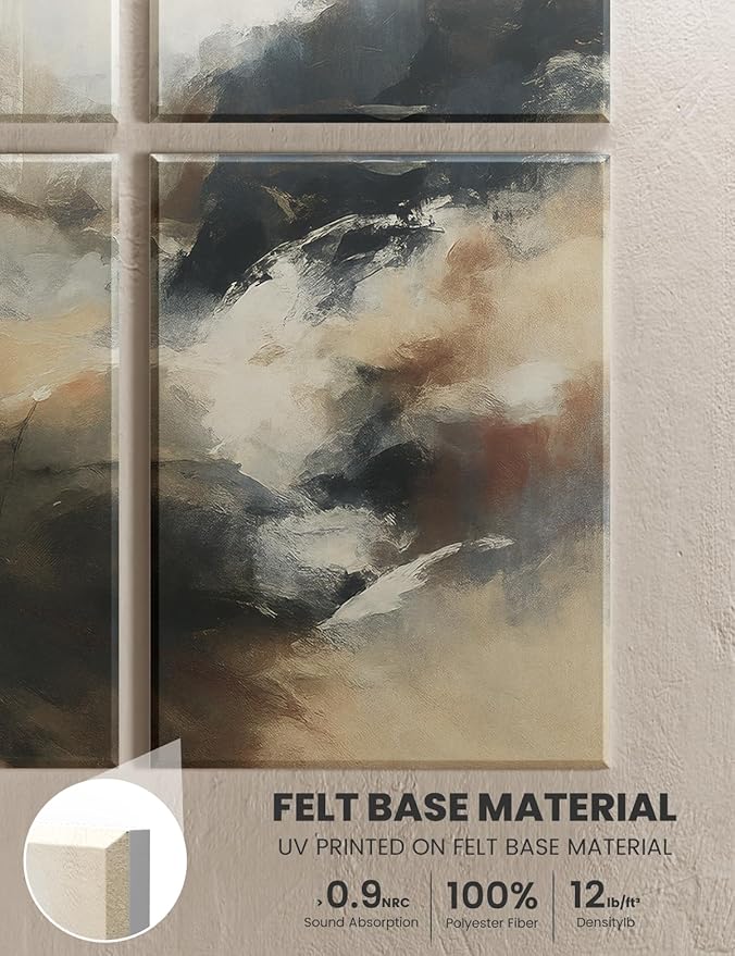 Wall Art Acoustic Panels,47''X31''Soundproof Wall Panels-8-Pack with 50 Adhesive Tabs, Decorative Sound Absorbing Panels for Living Room and Recording Studio, Offices-Silent Fjord