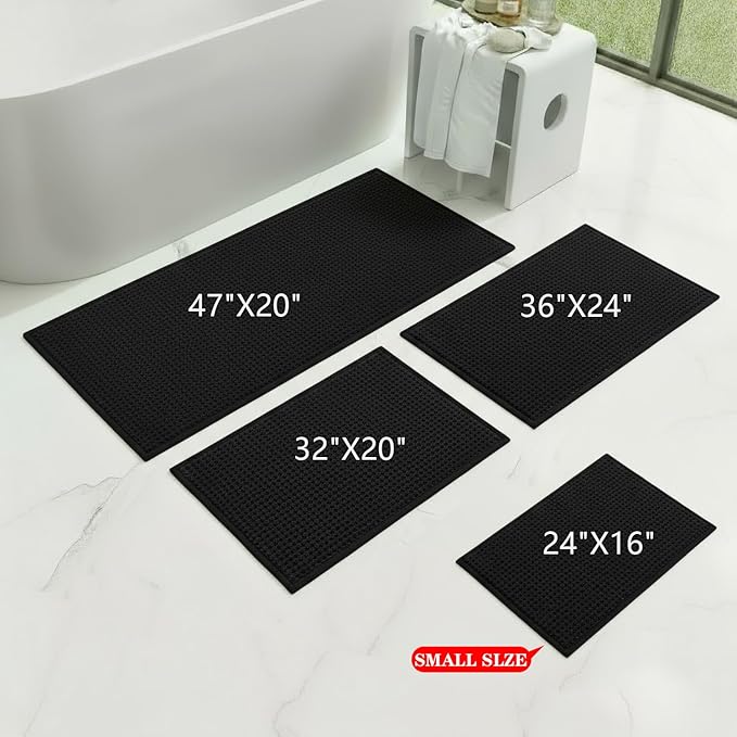 Bathroom Rugs Non Slip Washable, Super Absorbent Thin Bath Mat for Small Quick Dry Low Pile Bathroom Rug, (Black, 24″x16″)
