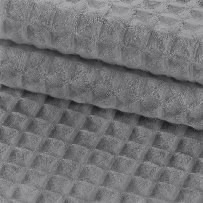 YellyHommy No Hook Shower Curtain and Liner Set Less Time Dark Grey Waffle Cotton Hotel Shower Curtain with Snap in Liner 72" Wx 75" L