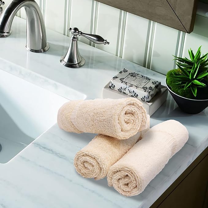 Luxury Hotel & Spa Collection, 100% Turkish Cotton 700 GSM Cloth, for Body wash, Makeup Remover & Facial Cleaning, Baby, face, Dobby Border Soft washcloths Towel Set 13" X 13", Beige, Set of 6
