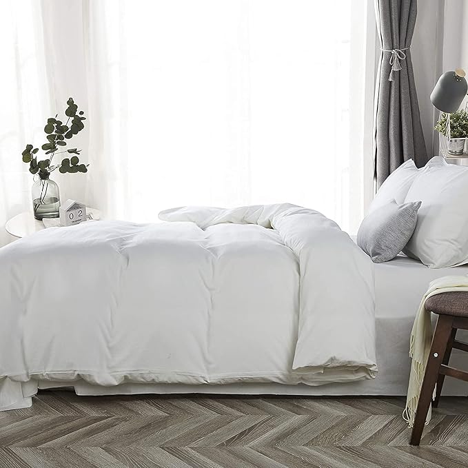 1000 Thread Count Queen Duvet Cover 100% Egyptian Cotton White Solid Long Staple Luxury Quality Sateen Weave Durable Soft Comfy Comforter Cover with Zipper Closure & Corner Ties