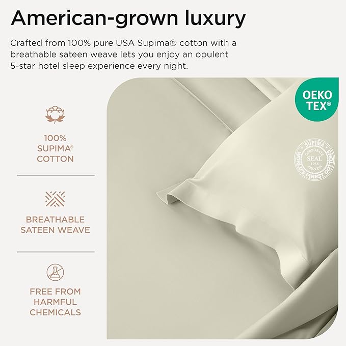 Threadmill Luxury Supima Cotton Sheets, Luxury 1000 Thread Count 100% Soft Cotton Sheets for Full Size Bed, 4 Pc Ivory Bed Sheets Full Set, 5-Star Hotel Quality Deep Pocket Bed Sheets Set
